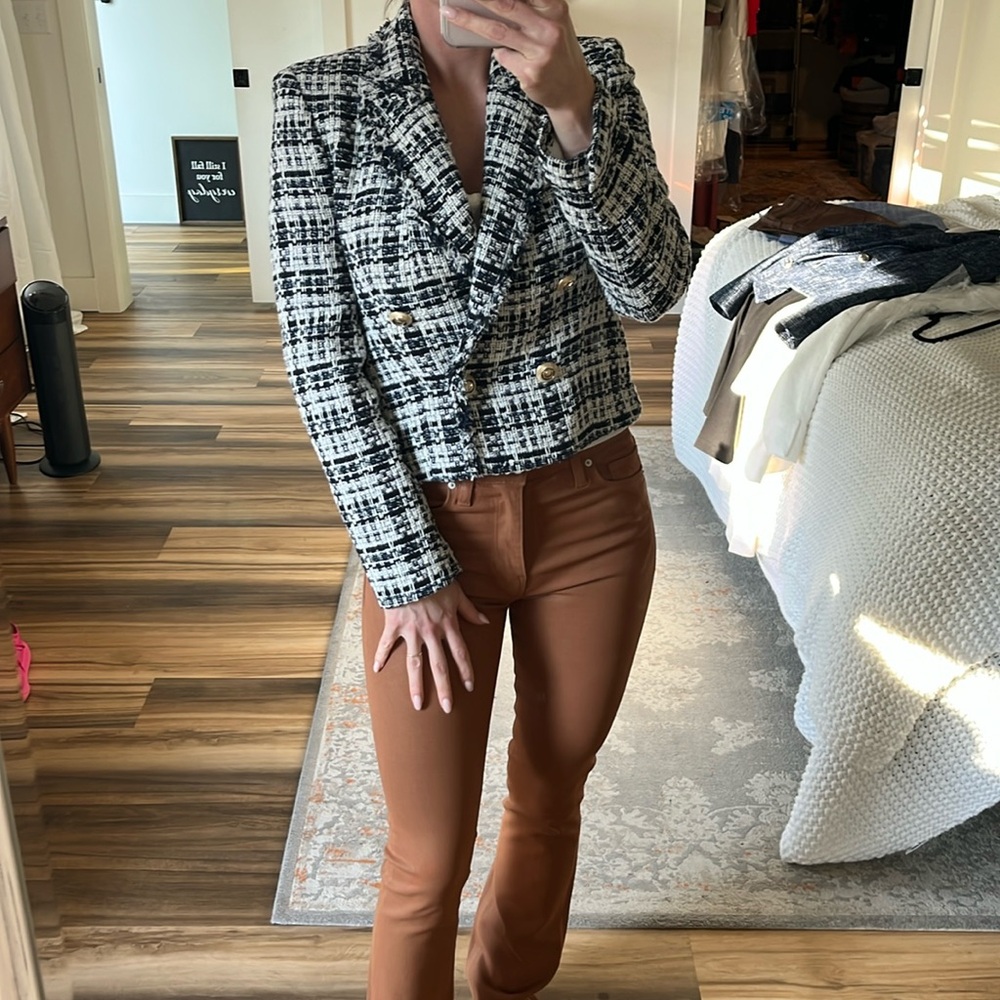 ZARA Tweed Cropped Blazer‎ With Pockets Size XS